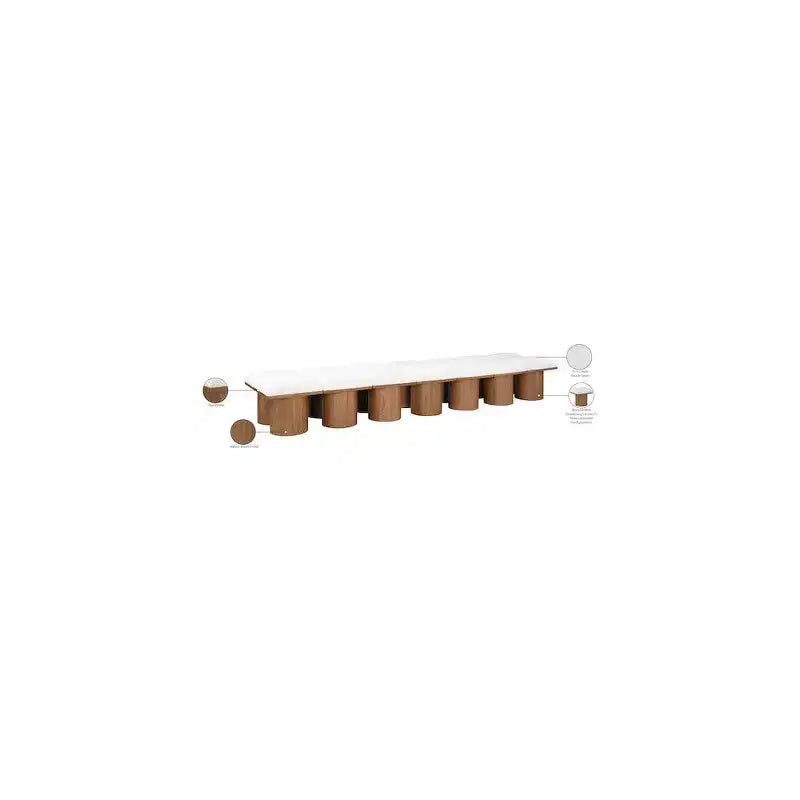 Panca in tessuto bouclé color crema, capitonné a canali, 4 posti