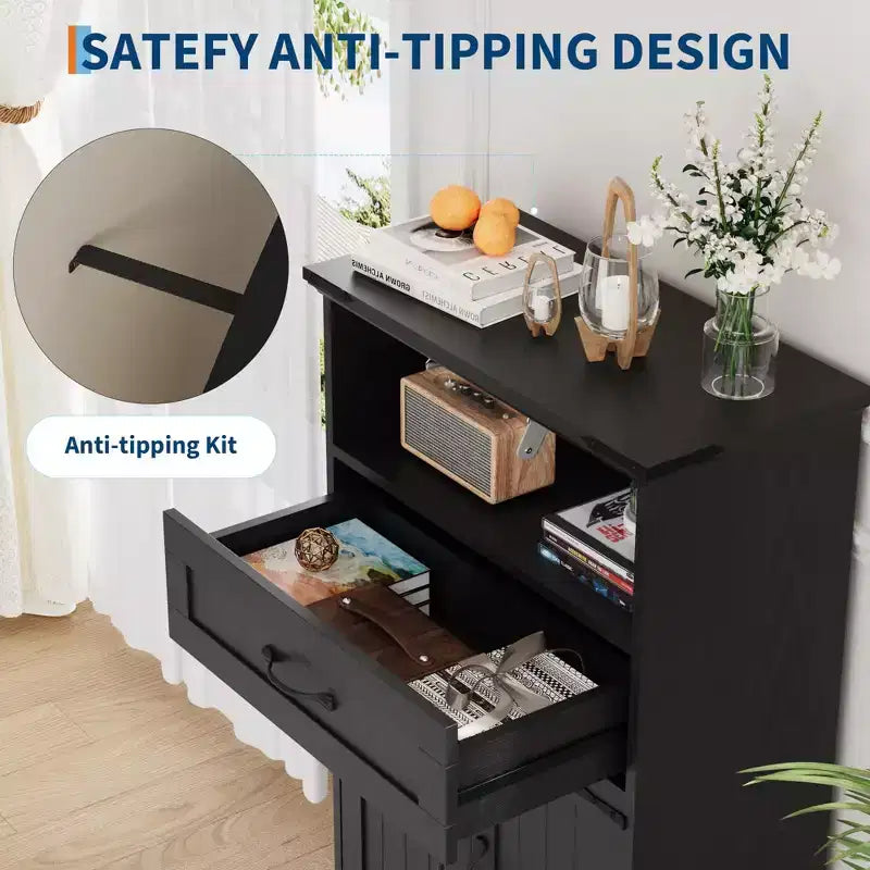 Mobiletto autoportante da bagno con cassetto e doppia anta – Nero/Bianco