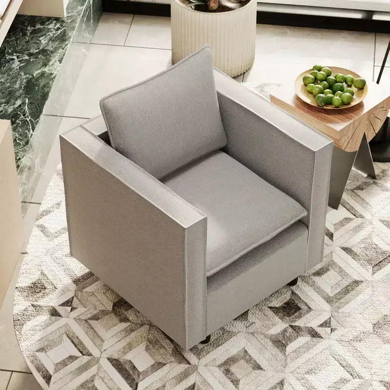 Poltrona d'Appoggio Rivestita in Lino, Seduta Singola – Beige / Grigio