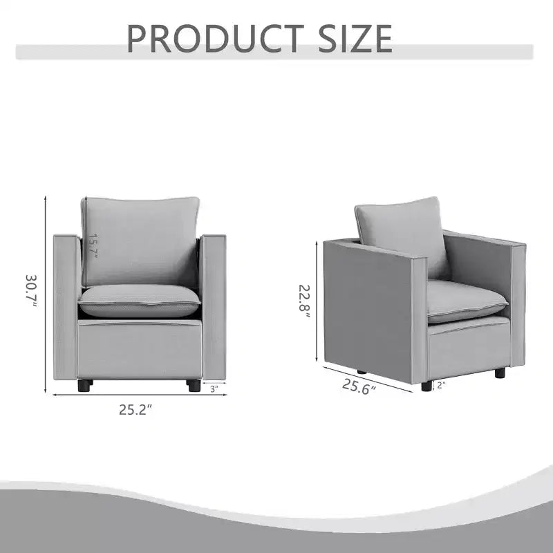 Poltrona d'Appoggio Rivestita in Lino, Seduta Singola – Beige / Grigio