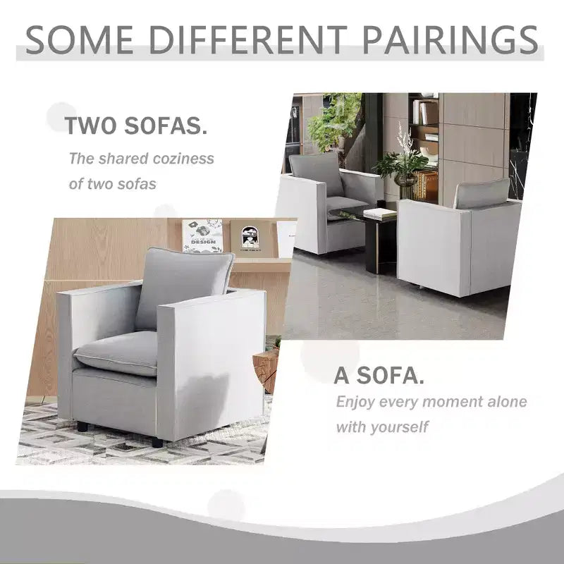 Poltrona d'Appoggio Rivestita in Lino, Seduta Singola – Beige / Grigio