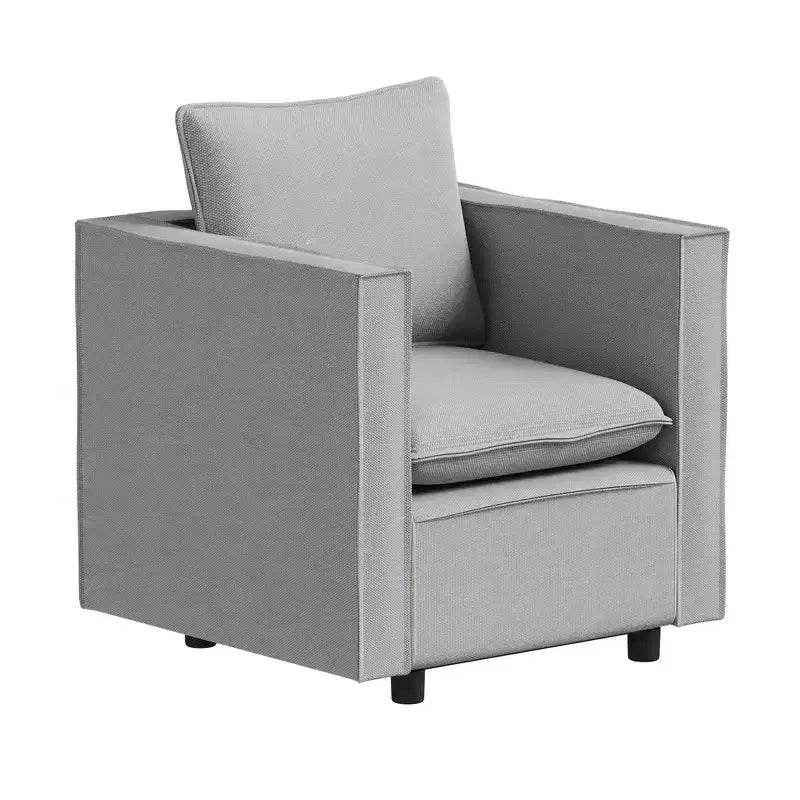 Poltrona d'Appoggio Rivestita in Lino, Seduta Singola – Beige / Grigio