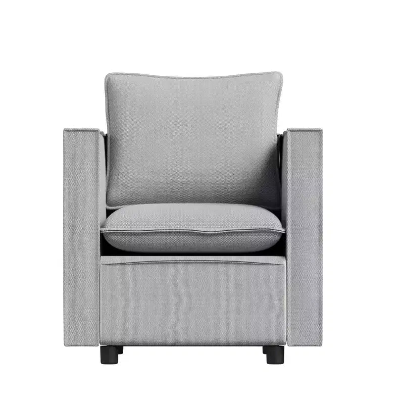 Poltrona d'Appoggio Rivestita in Lino, Seduta Singola – Beige / Grigio