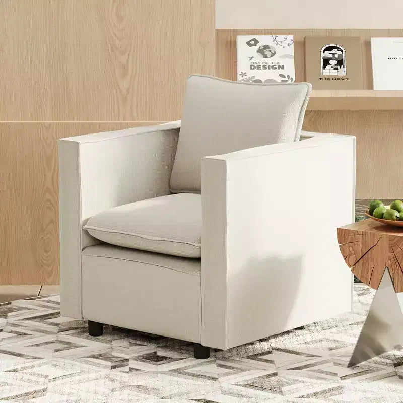 Poltrona d'Appoggio Rivestita in Lino, Seduta Singola – Beige / Grigio