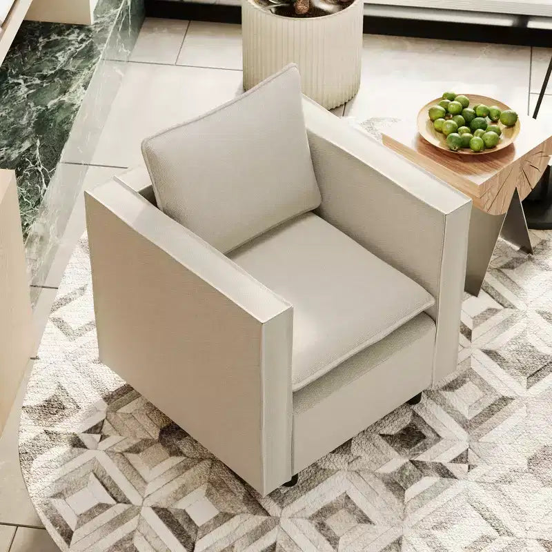 Linen Upholstered Accent Armchair, Single Seat – Beige / Gray