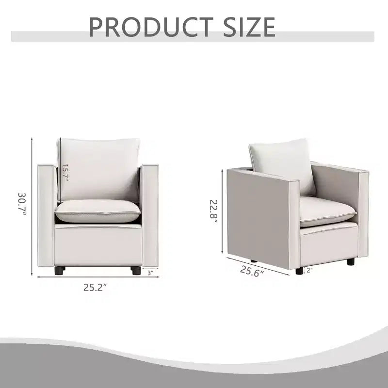 Linen Upholstered Accent Armchair, Single Seat – Beige / Gray