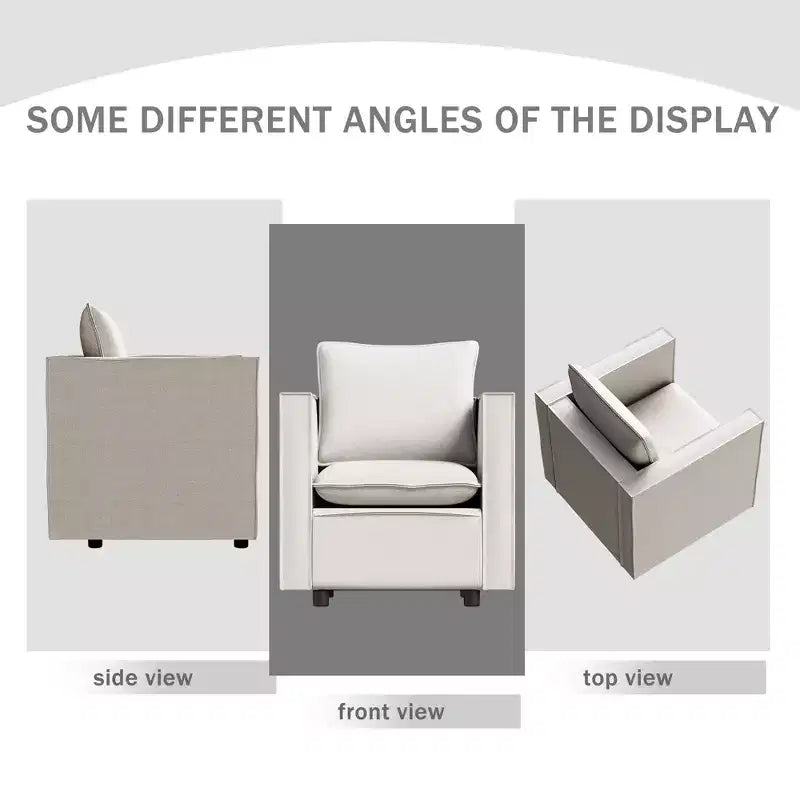 Poltrona d'Appoggio Rivestita in Lino, Seduta Singola – Beige / Grigio