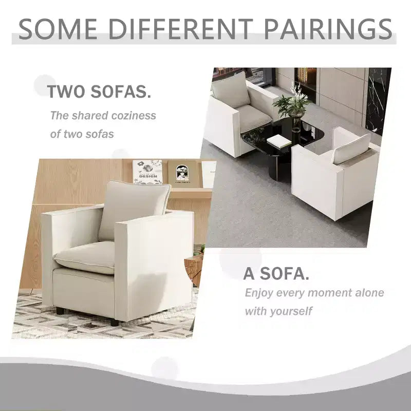 Poltrona d'Appoggio Rivestita in Lino, Seduta Singola – Beige / Grigio