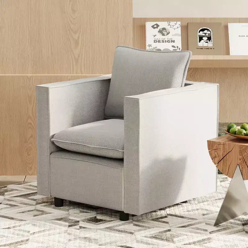 Poltrona d'Appoggio Rivestita in Lino, Seduta Singola – Beige / Grigio