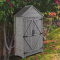 Outdoor Storage Cabinet, Wood Garden Tall Shed,Outside Vertical Shed with 3 Shelves,Waterproof Outside Garden Storage Cabinet, Grey