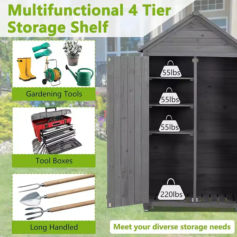 Grey Wood Outdoor Storage Cabinet, 2-Door, 1-Person