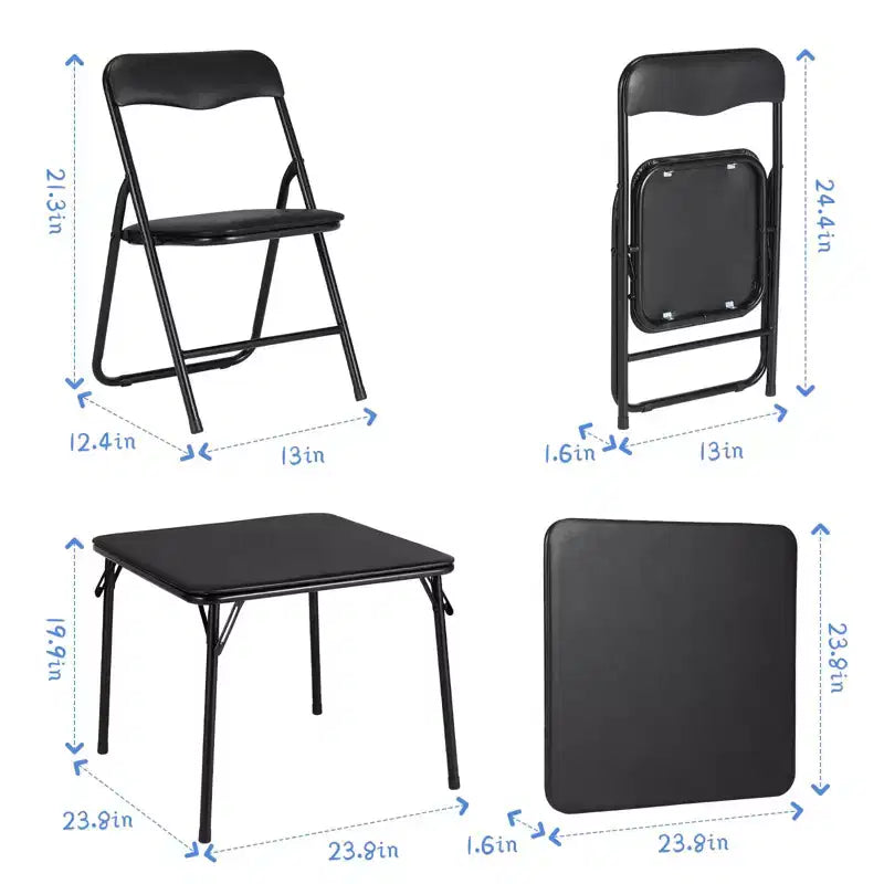 Set Tavolo Pieghevole Beige/Nero e 4 Sedie per Bambini – Struttura in Metallo, Sedute Imbottite
