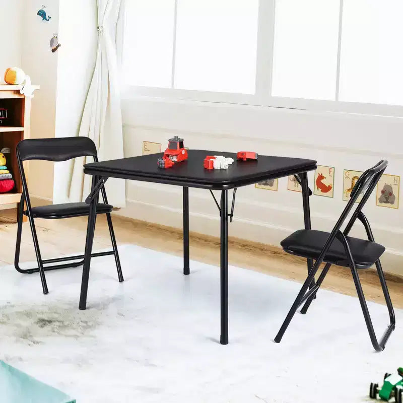 Set Tavolo Pieghevole Beige/Nero e 4 Sedie per Bambini – Struttura in Metallo, Sedute Imbottite