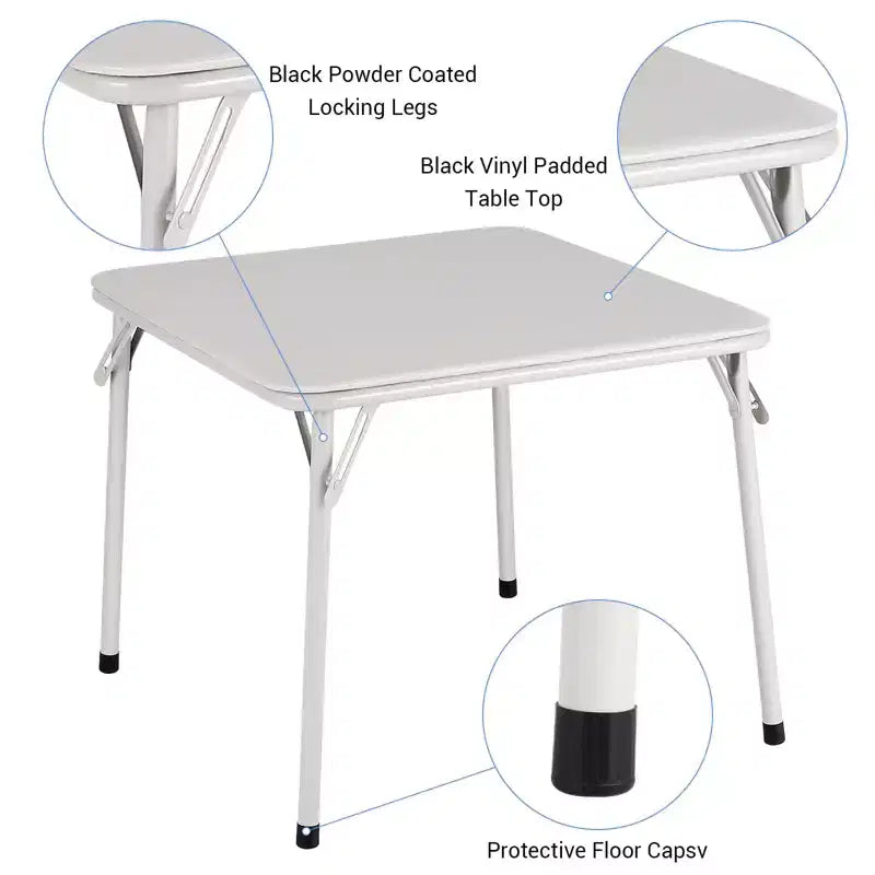 Beige / Black Foldable Kids Table & 4-Chair Set – Metal Frame, Padded Seats