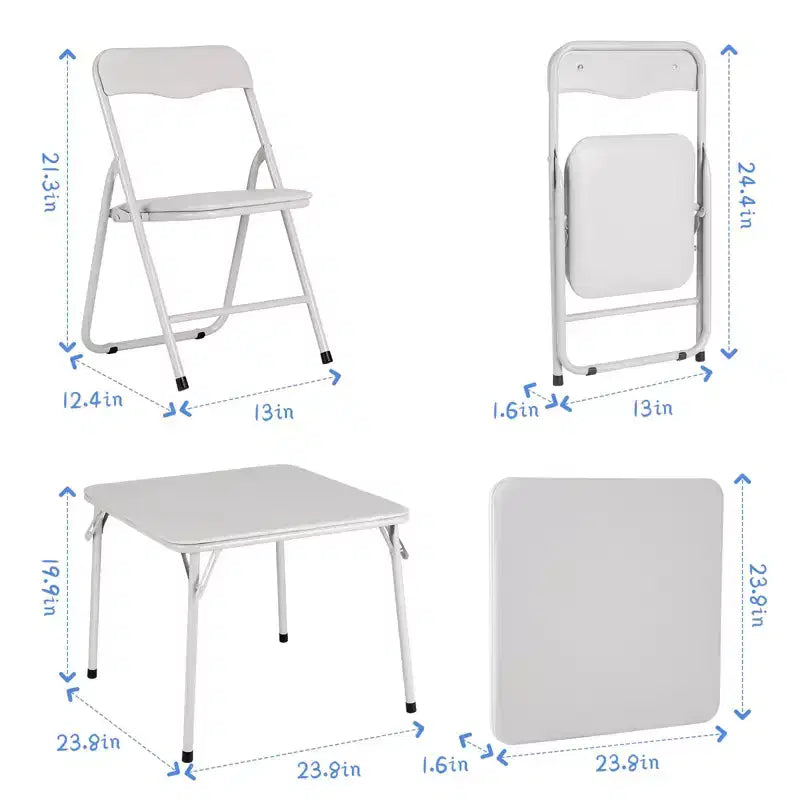 Beige / Black Foldable Kids Table & 4-Chair Set – Metal Frame, Padded Seats