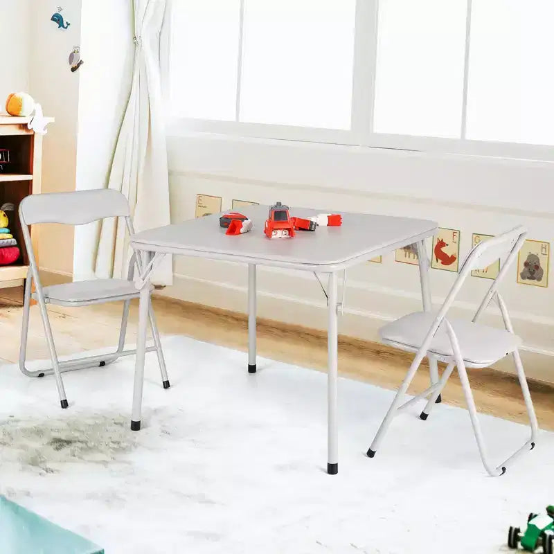 Beige / Black Foldable Kids Table & 4-Chair Set – Metal Frame, Padded Seats
