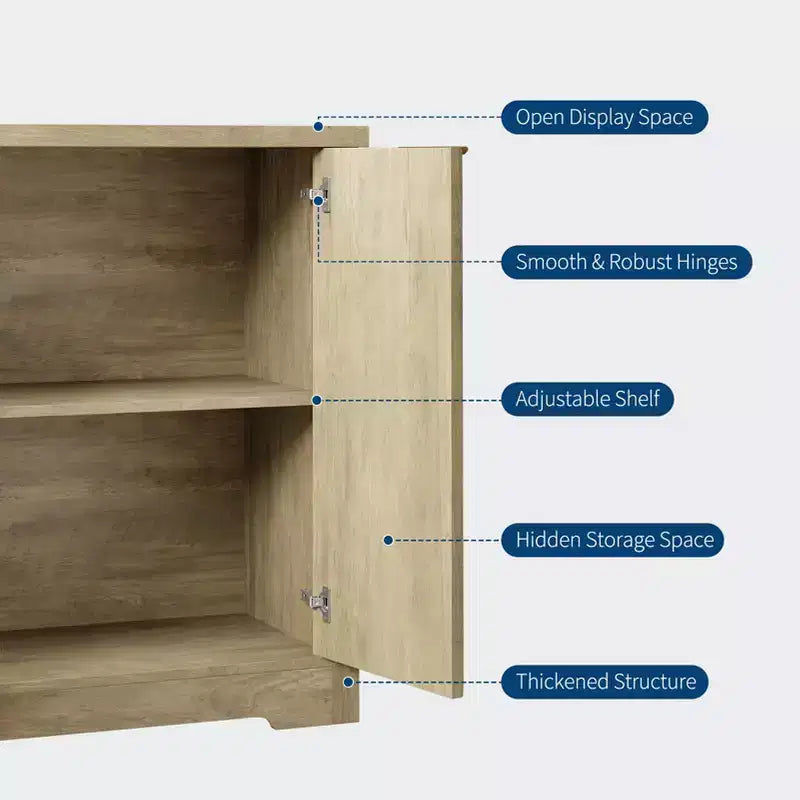 Mobile credenza a 2 ante con scanalature, color rovere/legno chiaro antico