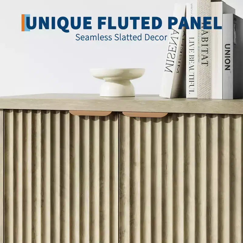 Mobile credenza a 2 ante con scanalature, color rovere/legno chiaro antico