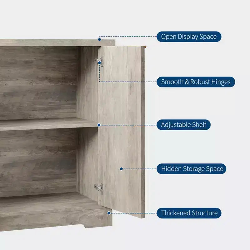 Mobile credenza a 2 ante con scanalature, color rovere/legno chiaro antico