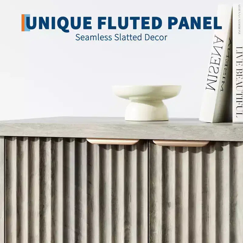 Fluted 2-Door Sideboard Cabinet, Antique Light / Oak Color