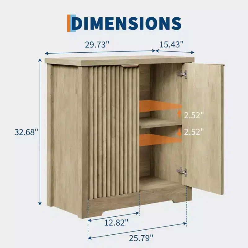 Mobile credenza a 2 ante con scanalature, color rovere/legno chiaro antico