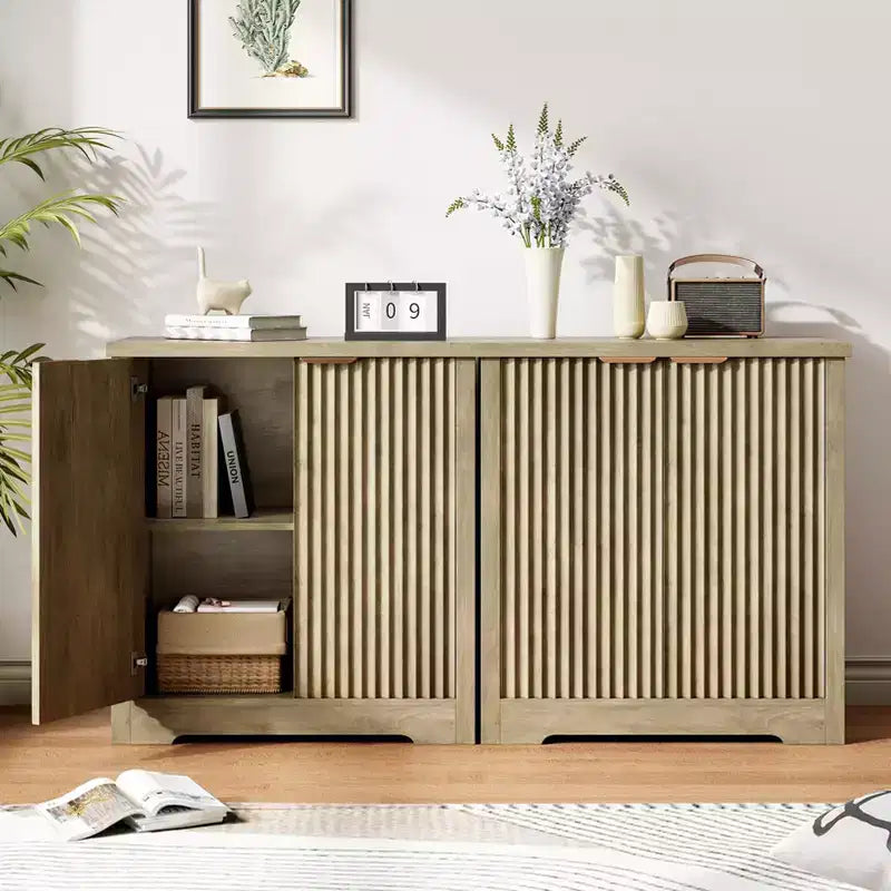 Mobile credenza a 2 ante con scanalature, color rovere/legno chiaro antico
