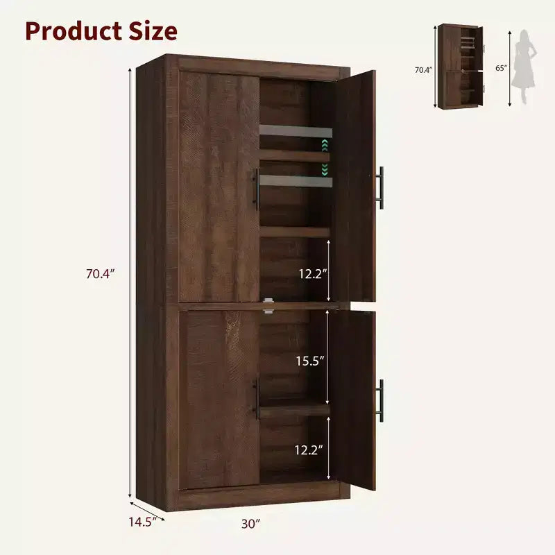 Bianco Antico e Rosso Brunastro, Stile Rustico, Mobile Contenitore Alto a 4 Ante