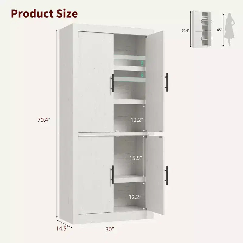 Bianco Antico e Rosso Brunastro, Stile Rustico, Mobile Contenitore Alto a 4 Ante
