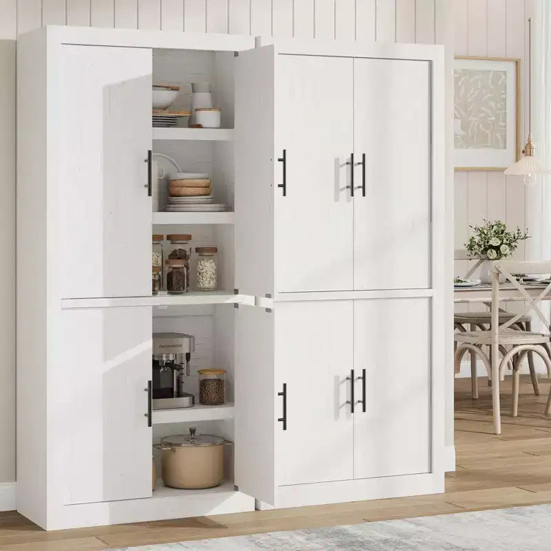 Bianco Antico e Rosso Brunastro, Stile Rustico, Mobile Contenitore Alto a 4 Ante