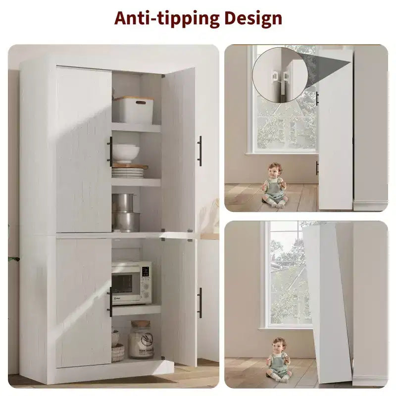Bianco Antico e Rosso Brunastro, Stile Rustico, Mobile Contenitore Alto a 4 Ante