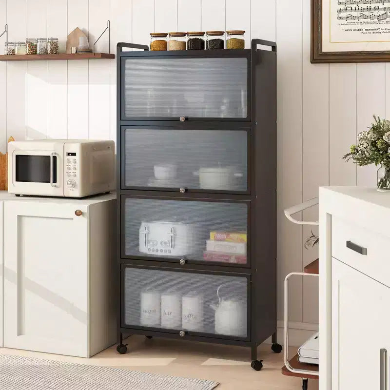 4-Tier Storage Cabinet with Flip Doors – Black/White, Freestanding, Single User