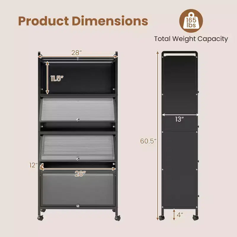 4-Tier Storage Cabinet with Flip Doors – Black/White, Freestanding, Single User