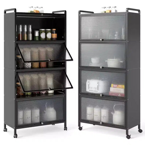 Costway 4-Tier Storage Cabinet with Door Freestanding Bathroom Cabinet for Small Space White/Black