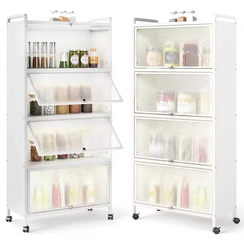 4-Tier Storage Cabinet with Flip Doors – Black/White, Freestanding, Single User