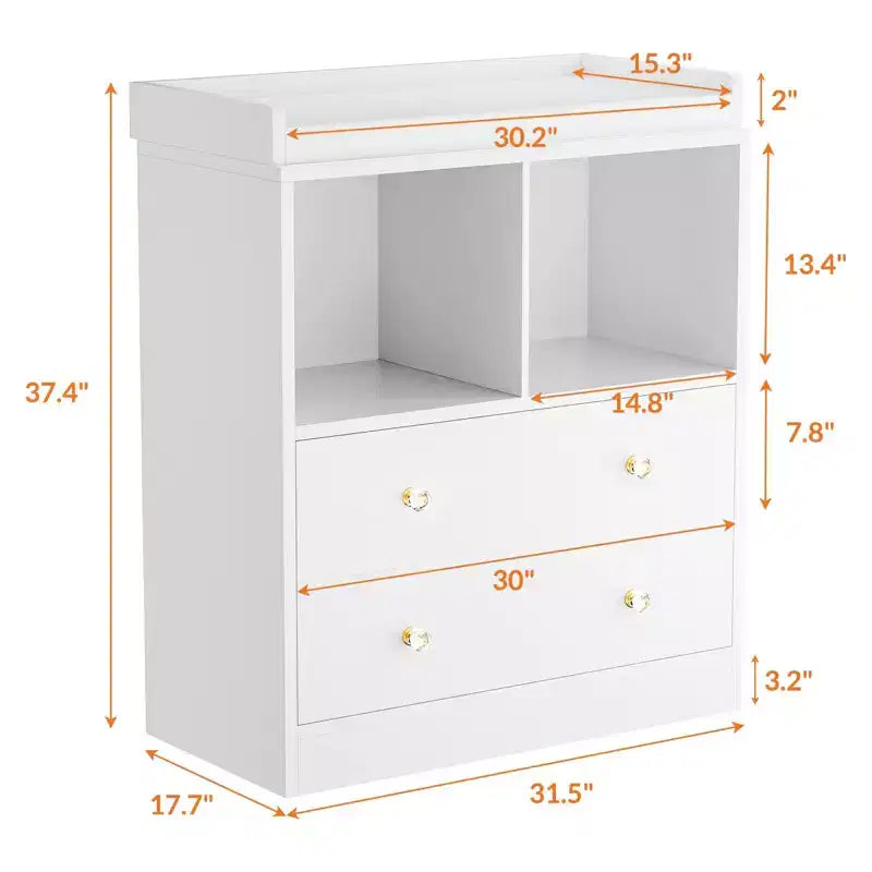 Fasciatoio moderno bianco e nero con fasciatoio, 2 cassetti e 2 ripiani, monouso