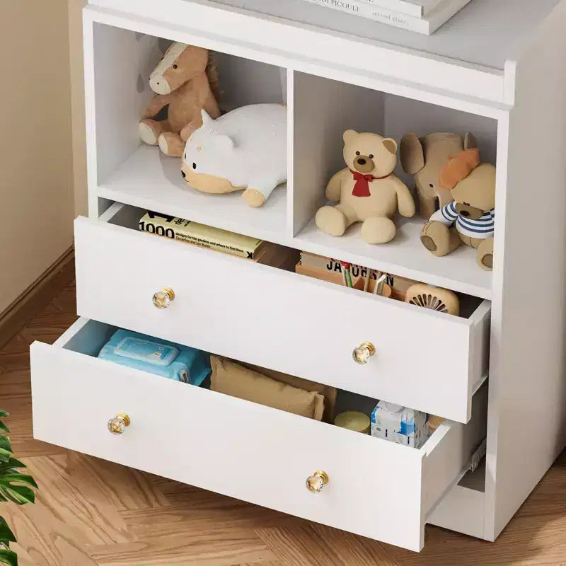 Fasciatoio moderno bianco e nero con fasciatoio, 2 cassetti e 2 ripiani, monouso