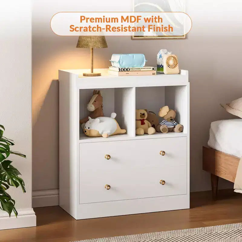Fasciatoio moderno bianco e nero con fasciatoio, 2 cassetti e 2 ripiani, monouso