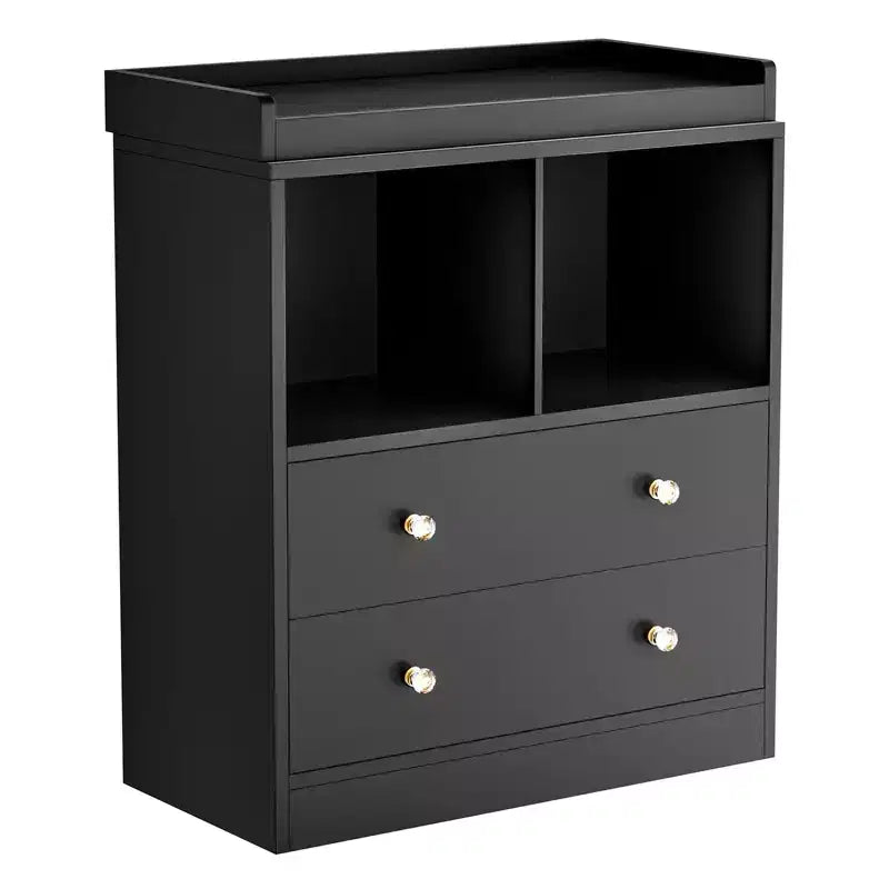 Fasciatoio moderno bianco e nero con fasciatoio, 2 cassetti e 2 ripiani, monouso