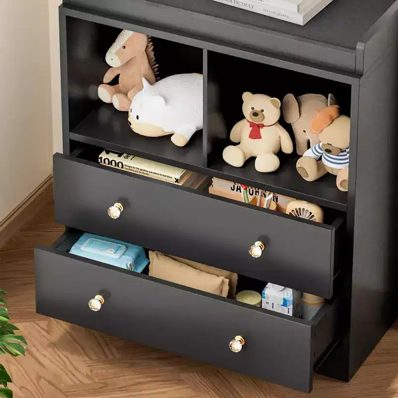 Black/White Modern Baby Changing Table with Pad, 2 Drawers & 2 Shelves, Single-Use