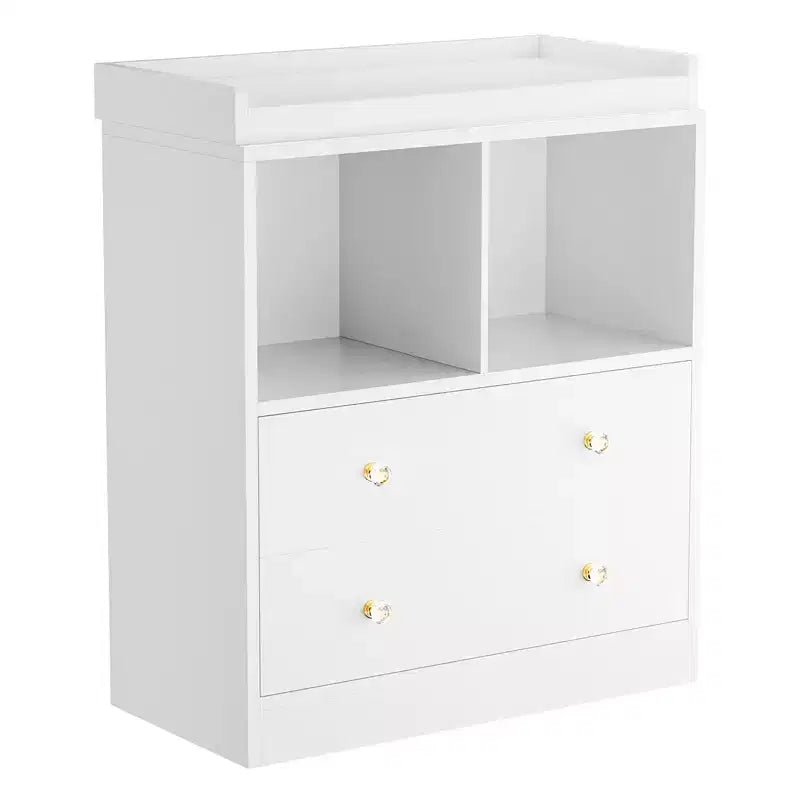 Fasciatoio moderno bianco e nero con fasciatoio, 2 cassetti e 2 ripiani, monouso