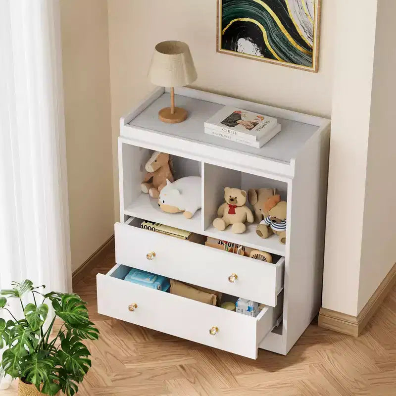 Black/White Modern Baby Changing Table with Pad, 2 Drawers & 2 Shelves, Single-Use