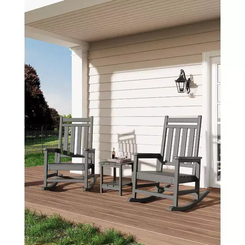 Sedia a dondolo da esterno in HDPE nera/grigia/blu navy/bianca – singola, con braccioli ampi