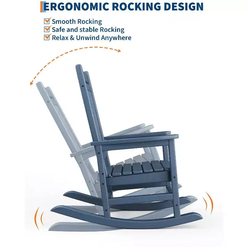 Sedia a dondolo da esterno in HDPE nera/grigia/blu navy/bianca – singola, con braccioli ampi