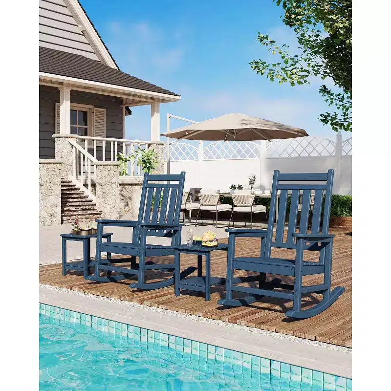 Sedia a dondolo da esterno in HDPE nera/grigia/blu navy/bianca – singola, con braccioli ampi