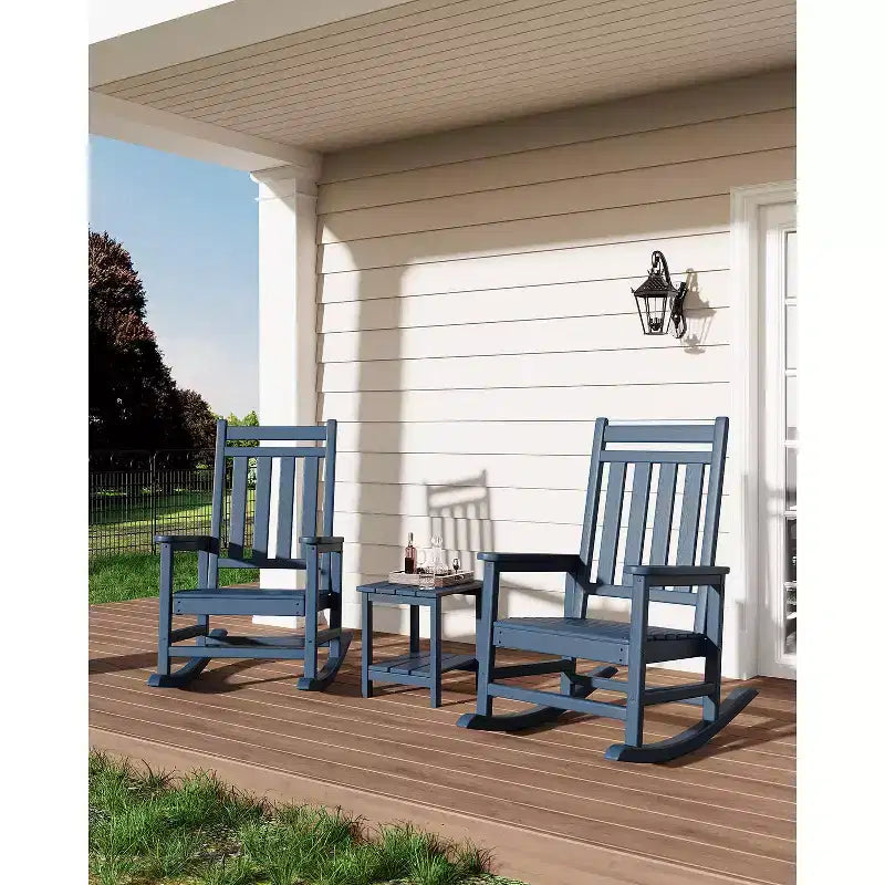 Sedia a dondolo da esterno in HDPE nera/grigia/blu navy/bianca – singola, con braccioli ampi