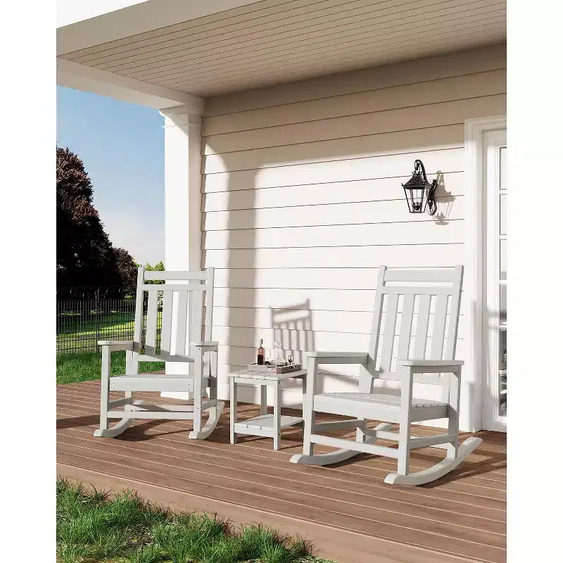 Sedia a dondolo da esterno in HDPE nera/grigia/blu navy/bianca – singola, con braccioli ampi