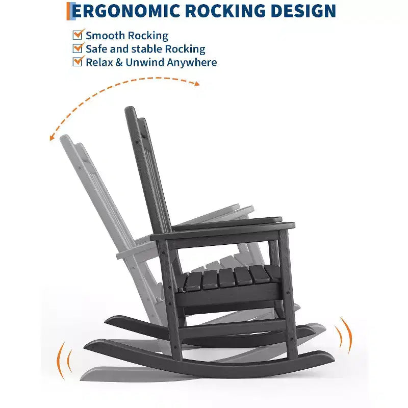 Sedia a dondolo da esterno in HDPE nera/grigia/blu navy/bianca – singola, con braccioli ampi
