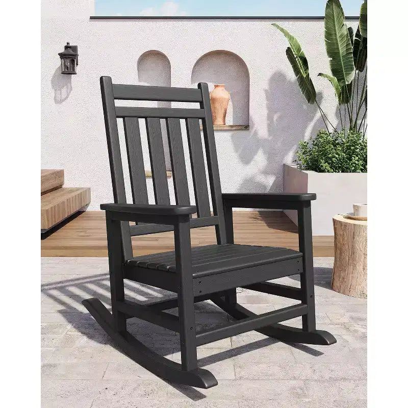 Black / Gray / Navy Blue / White HDPE Patio Rocking Chair – Single, Wide Armrests