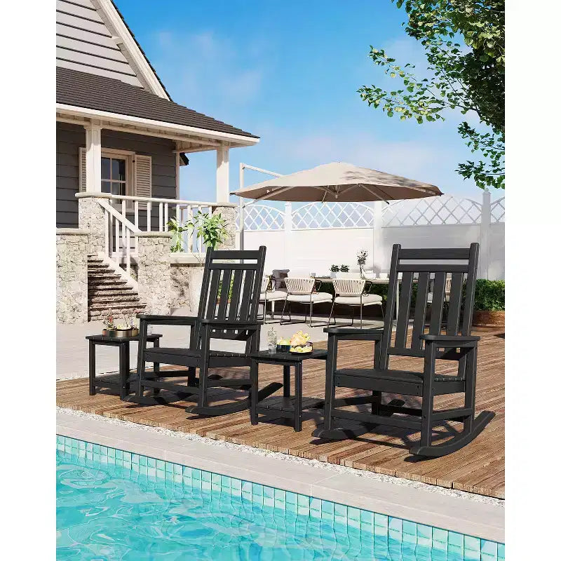 Sedia a dondolo da esterno in HDPE nera/grigia/blu navy/bianca – singola, con braccioli ampi