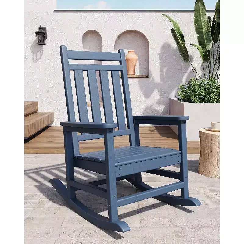Black / Gray / Navy Blue / White HDPE Patio Rocking Chair – Single, Wide Armrests